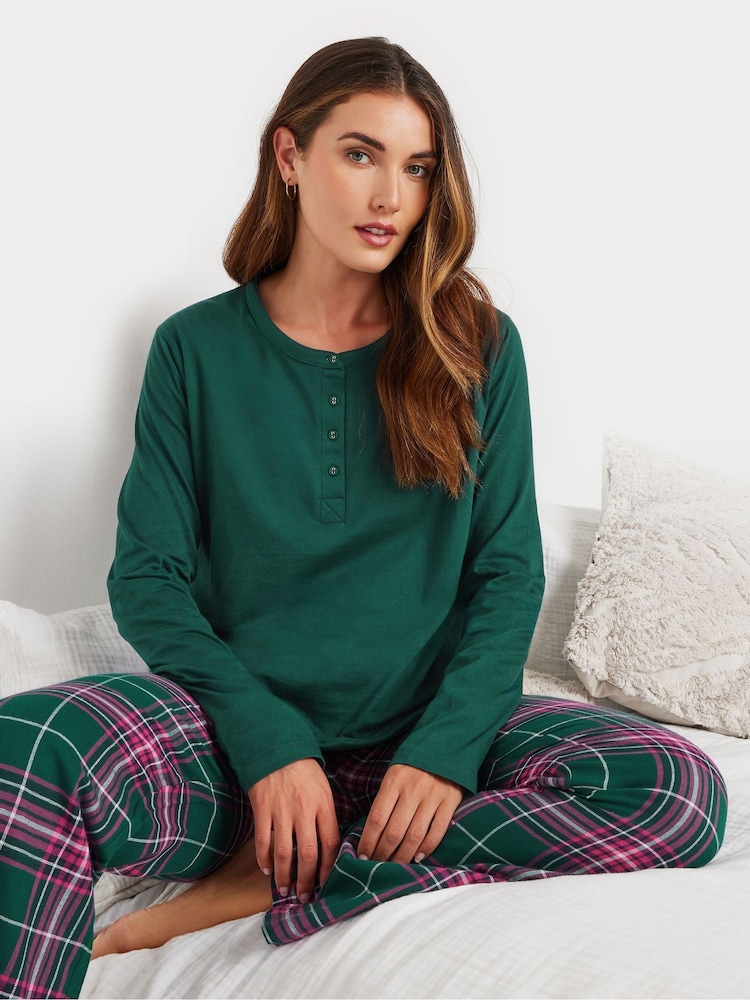 بلوزة بيجامة كُم طويل من القطن 100% مزودة بفتحة أزرار من Long Tall Sally - صورة 1 من 5