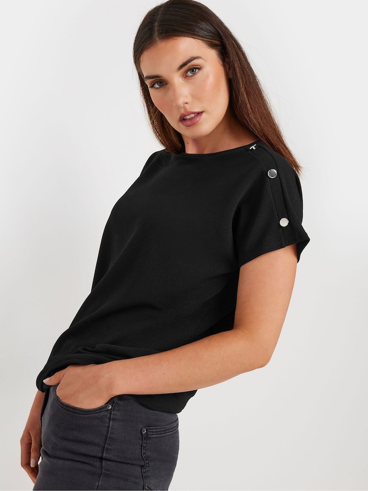 Long Tall Sally Black Button Shoulder T-Shirt - Image 1 of 5