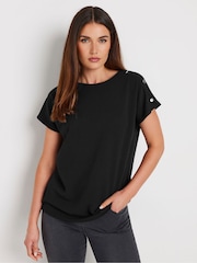 Long Tall Sally Black Button Shoulder T-Shirt - Image 2 of 5