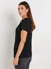 Long Tall Sally Black Button Shoulder T-Shirt - Image 4 of 5