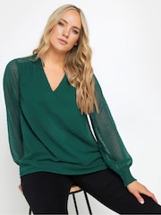 Long Tall Sally Green Dobby Spot Shirred Cuff Top - Image 1 of 5