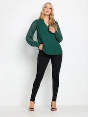 Long Tall Sally Green Dobby Spot Shirred Cuff Top - Image 2 of 5