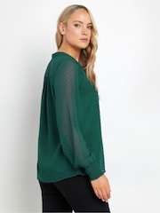 Long Tall Sally Green Dobby Spot Shirred Cuff Top - Image 3 of 5