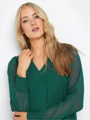 Long Tall Sally Green Dobby Spot Shirred Cuff Top - Image 4 of 5