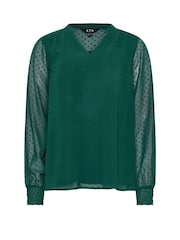 Long Tall Sally Green Dobby Spot Shirred Cuff Top - Image 5 of 5