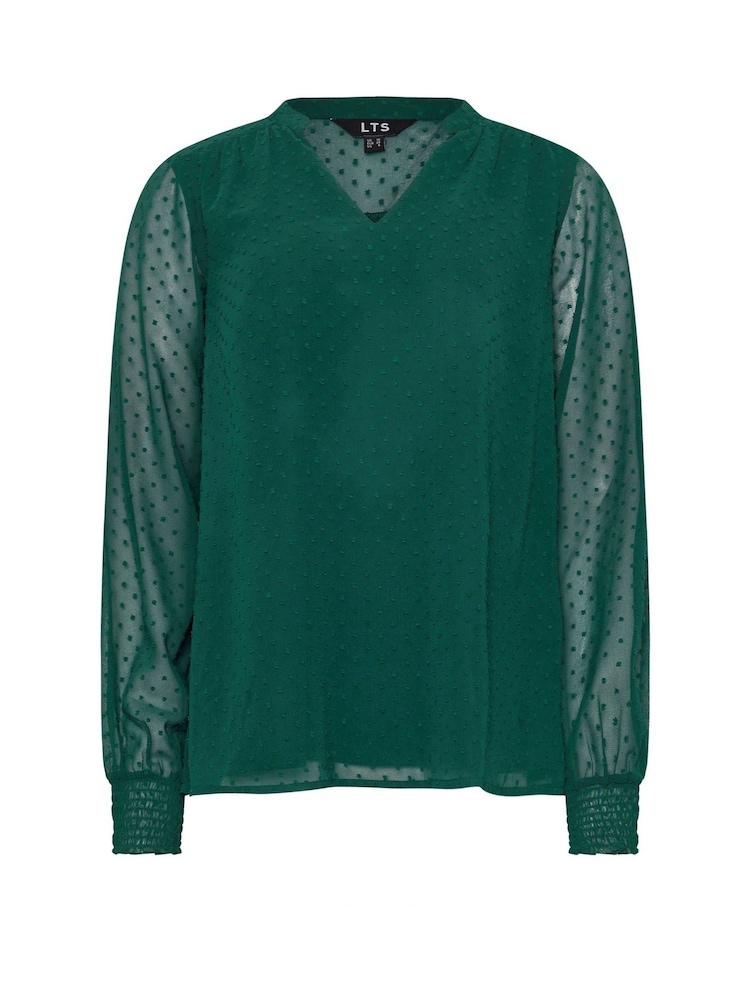 Long Tall Sally Green Dobby Spot Shirred Cuff Top - Image 5 of 5