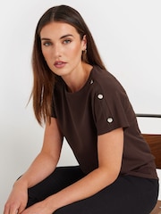 Long Tall Sally Brown Tall Sally Chocolate Button Shoulder T-Shirt - Image 2 of 4