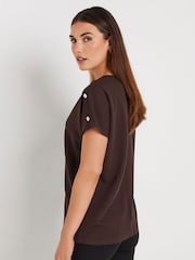 Long Tall Sally Brown Tall Sally Chocolate Button Shoulder T-Shirt - Image 3 of 4