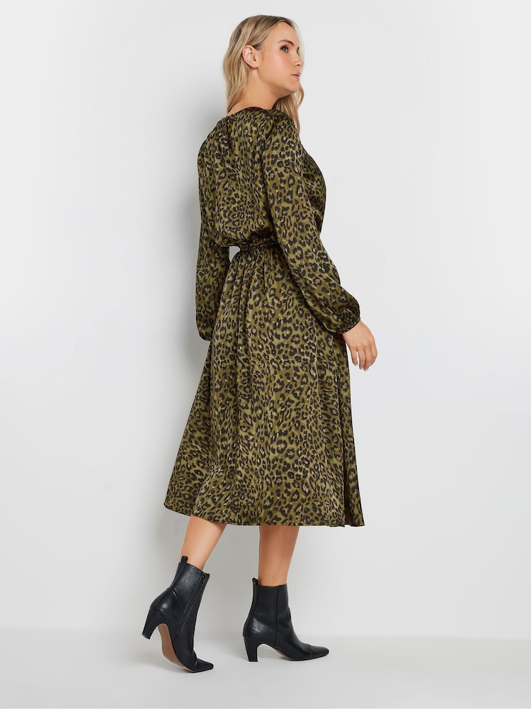 Long Tall Sally Natural Leopard Print Long Sleeve Midi Dress - Image 3 of 5