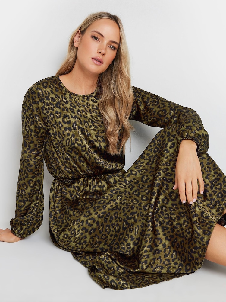 Long Tall Sally Natural Leopard Print Long Sleeve Midi Dress - Image 4 of 5