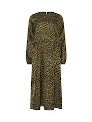 Long Tall Sally Natural Leopard Print Long Sleeve Midi Dress - Image 5 of 5