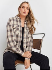 Long Tall Sally Natural Drop Shoulder Check 100% Cotton Shirt - Image 1 of 4