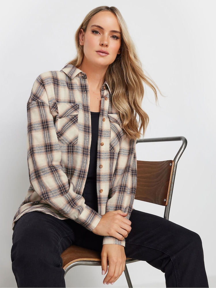 Long Tall Sally Natural Drop Shoulder Check 100% Cotton Shirt - Image 1 of 4