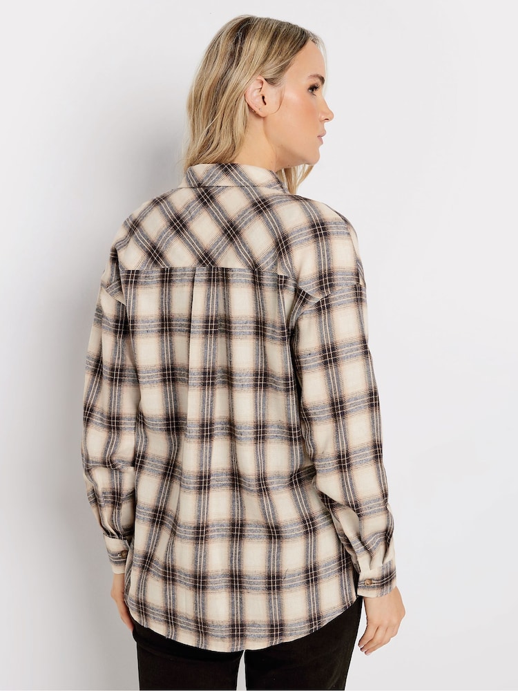 Long Tall Sally Natural Drop Shoulder Check 100% Cotton Shirt - Image 2 of 4