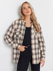 Long Tall Sally Natural Drop Shoulder Check 100% Cotton Shirt - Image 3 of 4