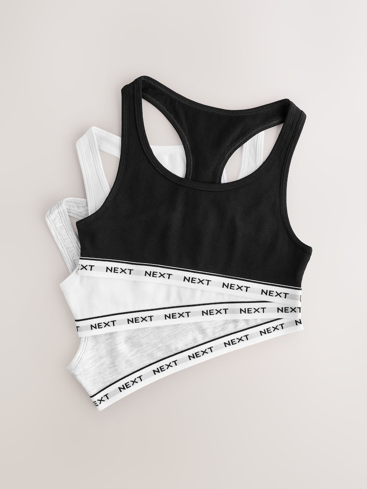 Black/Grey/White Racer Back Crop Tops 3 Pack (5-16yrs) - Image 6 of 7