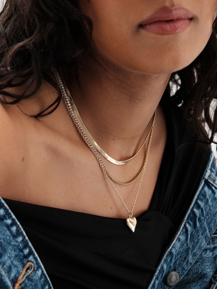 Mood Gold Tone Crystal Delicate Heart Layered Necklace - Image 2 of 3