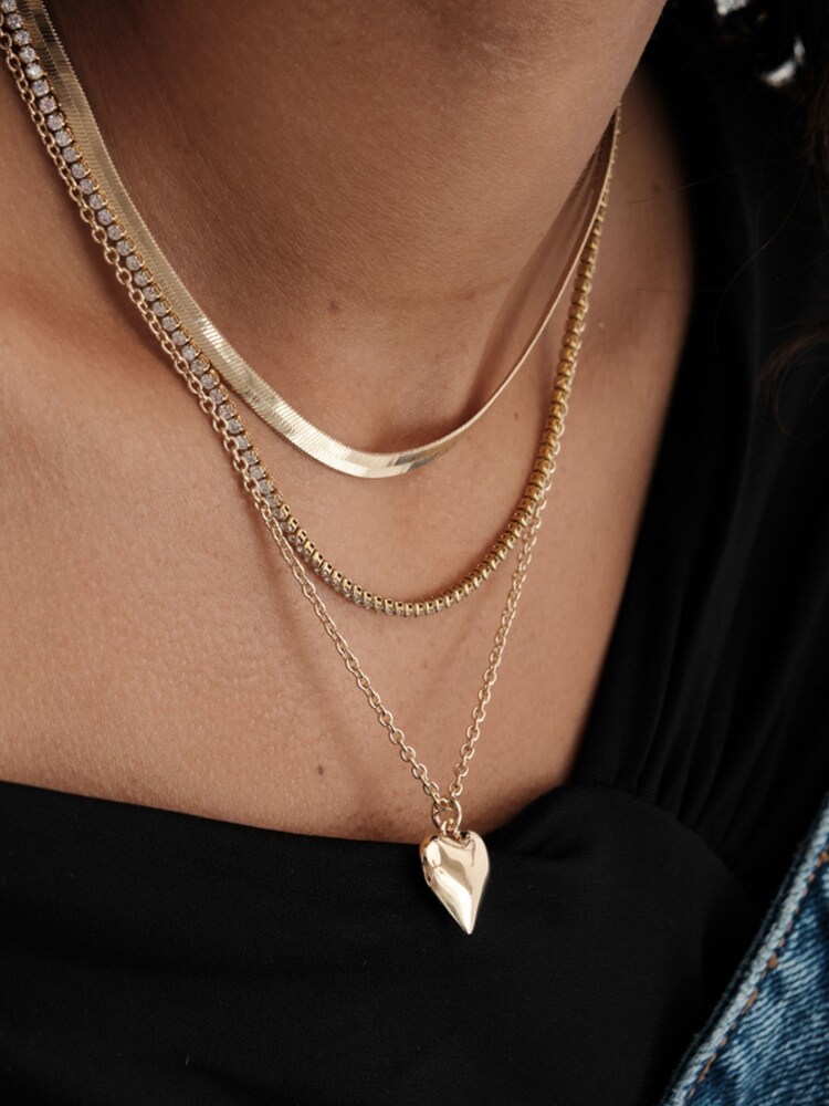 Mood Gold Tone Crystal Delicate Heart Layered Necklace - Image 3 of 3