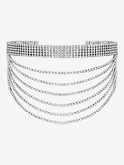 Mood Silver Crystal Multirow Bib Necklace - Image 1 of 1