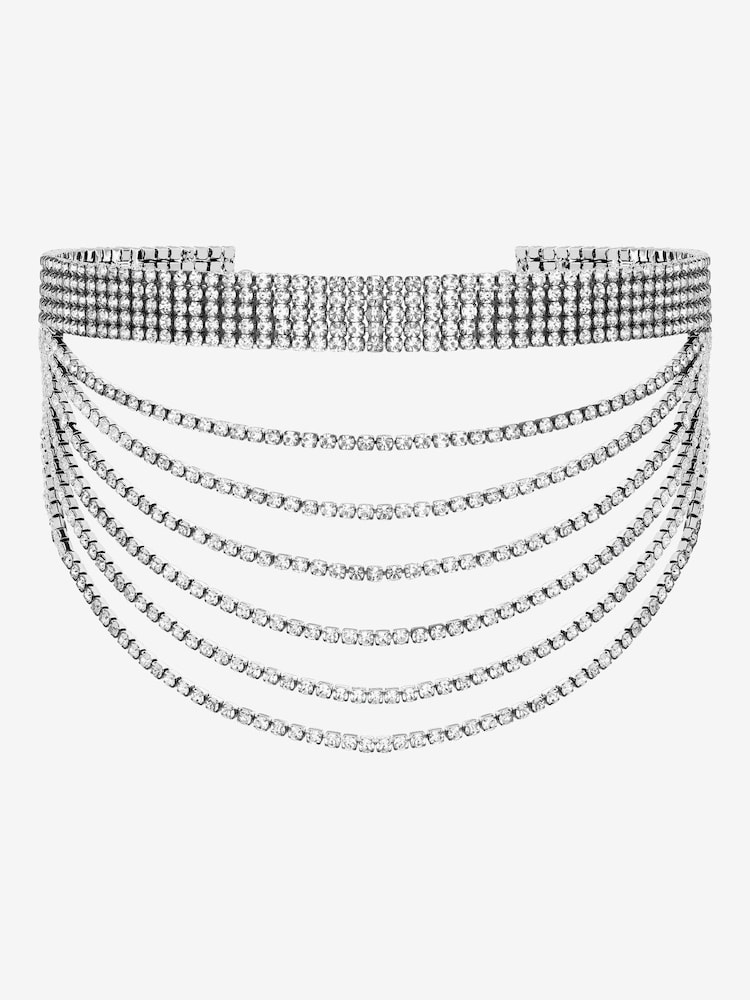 Mood Silver Crystal Multirow Bib Necklace - Image 1 of 1 Mood Silver Crystal Multirow Bib Necklace - Image 1 of 1