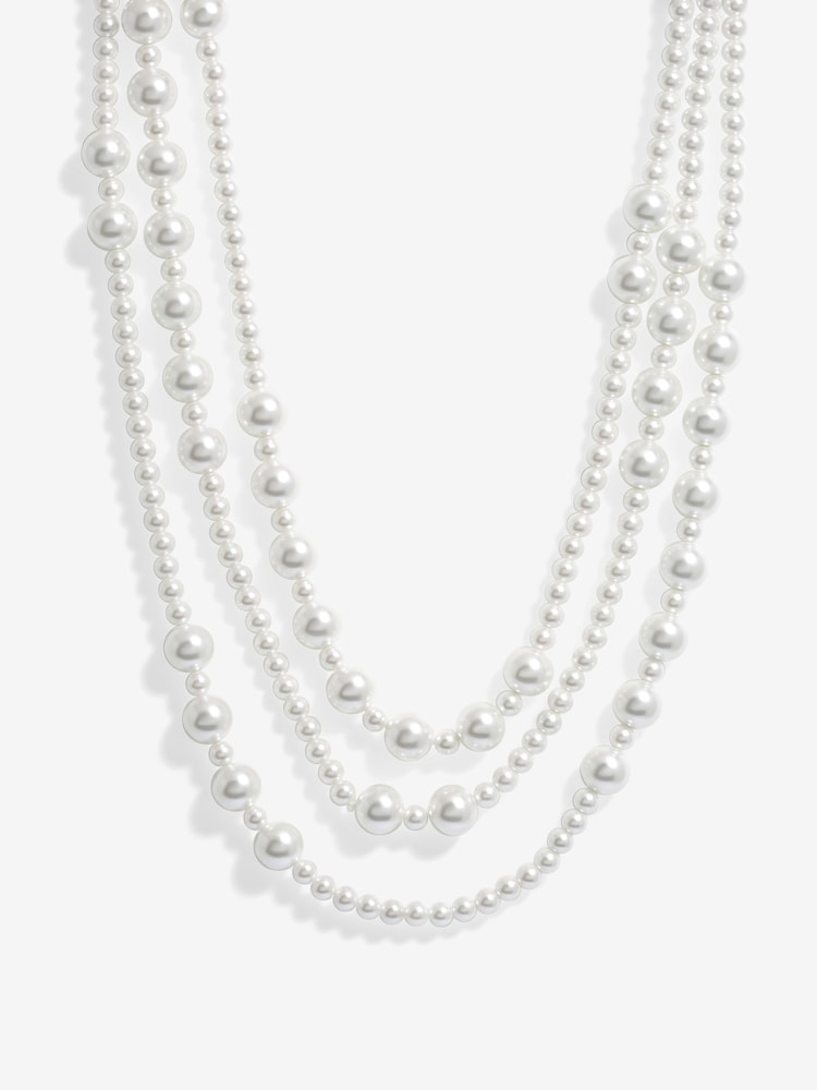 Mood Silver Tone Pearl Multirow Necklace - Image 3 of 3