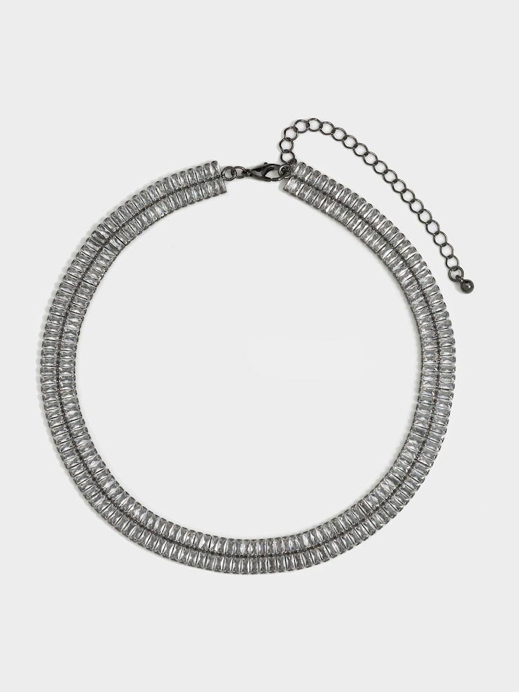 Mood Silver Tone Baguette Choker Necklace - Image 1 of 2