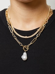 Mood Gold Tone Pearl Chain Link Necklace - Image 1 of 2