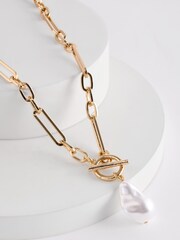 Mood Gold Tone Pearl Chain Link Necklace - Image 2 of 2