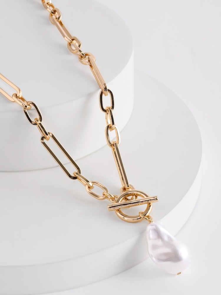 Mood Gold Tone Pearl Chain Link Necklace - Image 2 of 2
