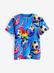 Blue Football Regular Fit Short Sleeve All-Over Print 100% Cotton T-Shirt (3-16yrs) - Image 1 of 4