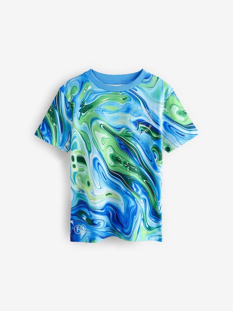 Azul con espirales - Camiseta de corte estándar y manga corta con estampado integral (3-16 años) - Imagen 1 de 4 Azul con espirales - Camiseta de corte estándar y manga corta con estampado integral (3-16 años) - Imagen 1 de 4