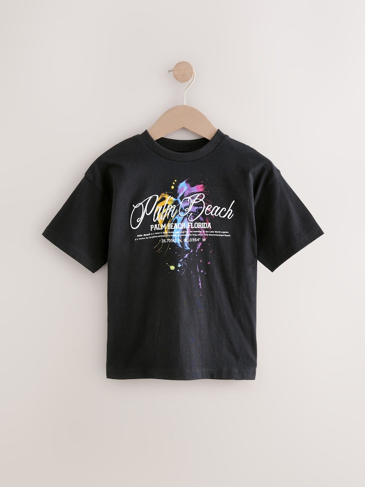 Black Palm Back Print Relaxed Fit Short Sleeve Graphic Print T-Shirt (3-16yrs) - Image 1 of 4