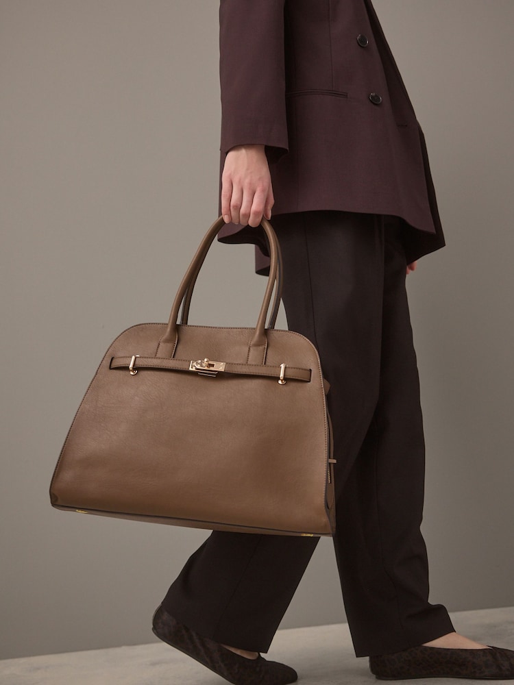 Taupe Brown Large Tote Bag - Image 1 of 14