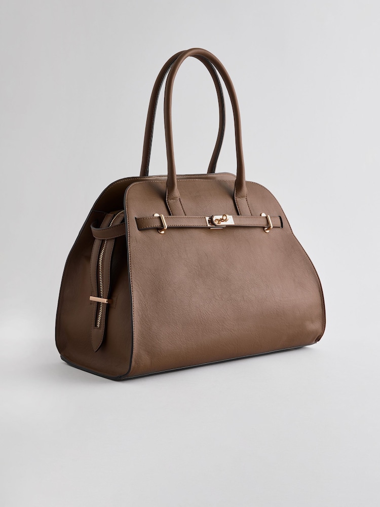 Taupe Brown Large Tote Bag - Image 10 of 14