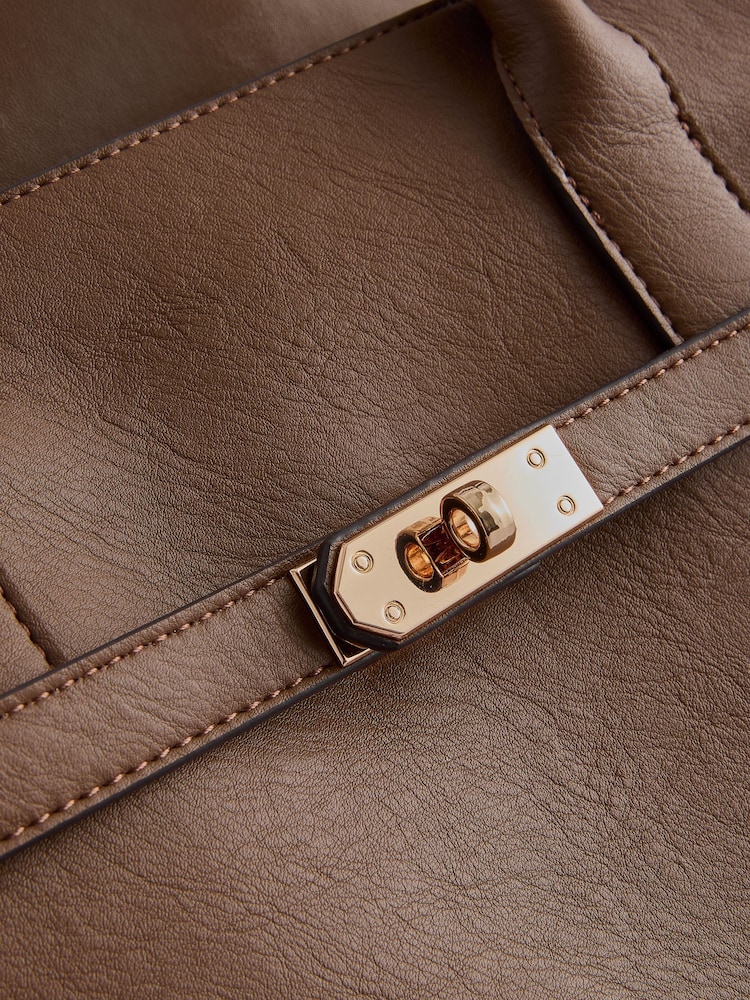 Taupe Brown Large Tote Bag - Image 12 of 14
