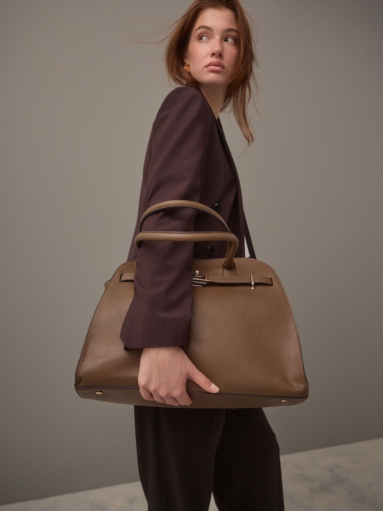 Taupe Brown Large Tote Bag - Image 2 of 14