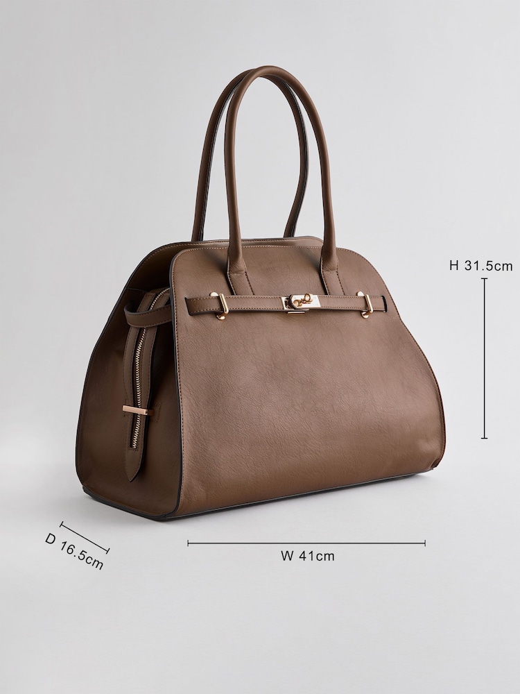 Taupe Brown Large Tote Bag - Image 4 of 14