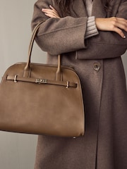 Taupe Brown Large Tote Bag - Image 5 of 14