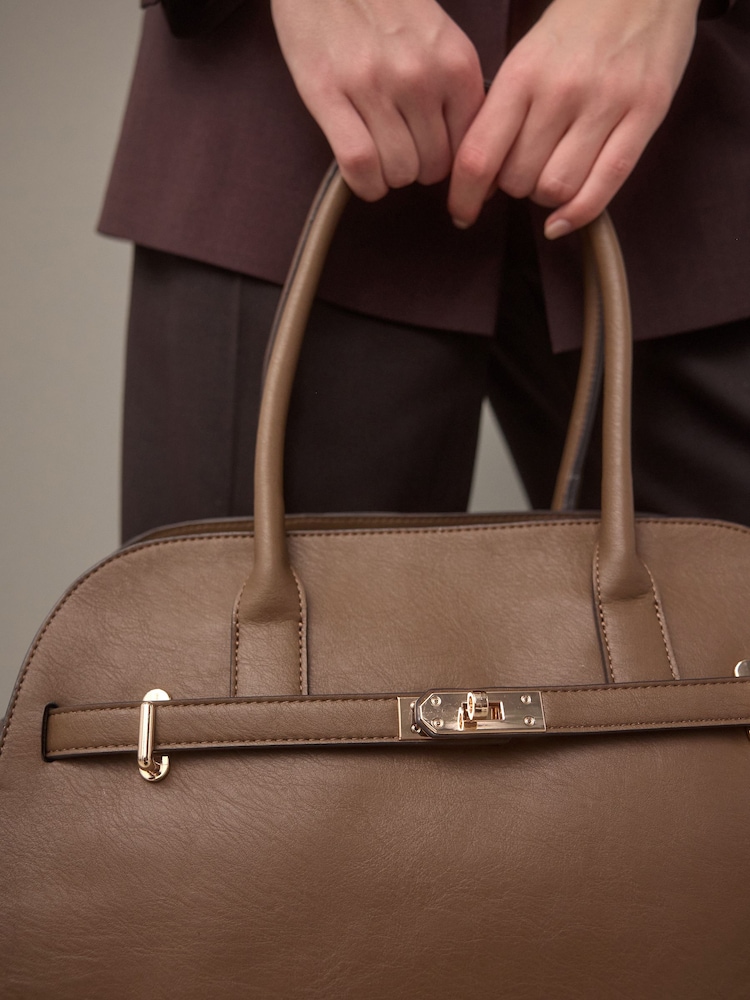 Taupe Brown Large Tote Bag - Image 7 of 14