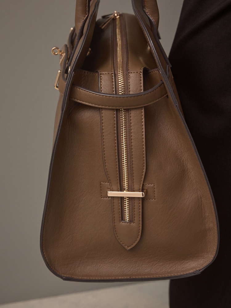 Taupe Brown Large Tote Bag - Image 8 of 14