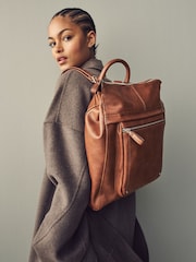 Tan Brown Messenger Style Backpack - Image 1 of 10