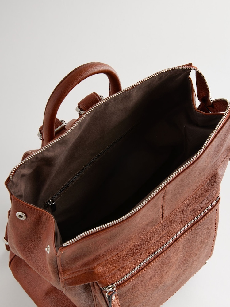 Tan Brown Messenger Style Backpack - Image 10 of 10