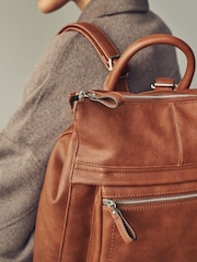 Tan Brown Messenger Style Backpack - Image 3 of 10