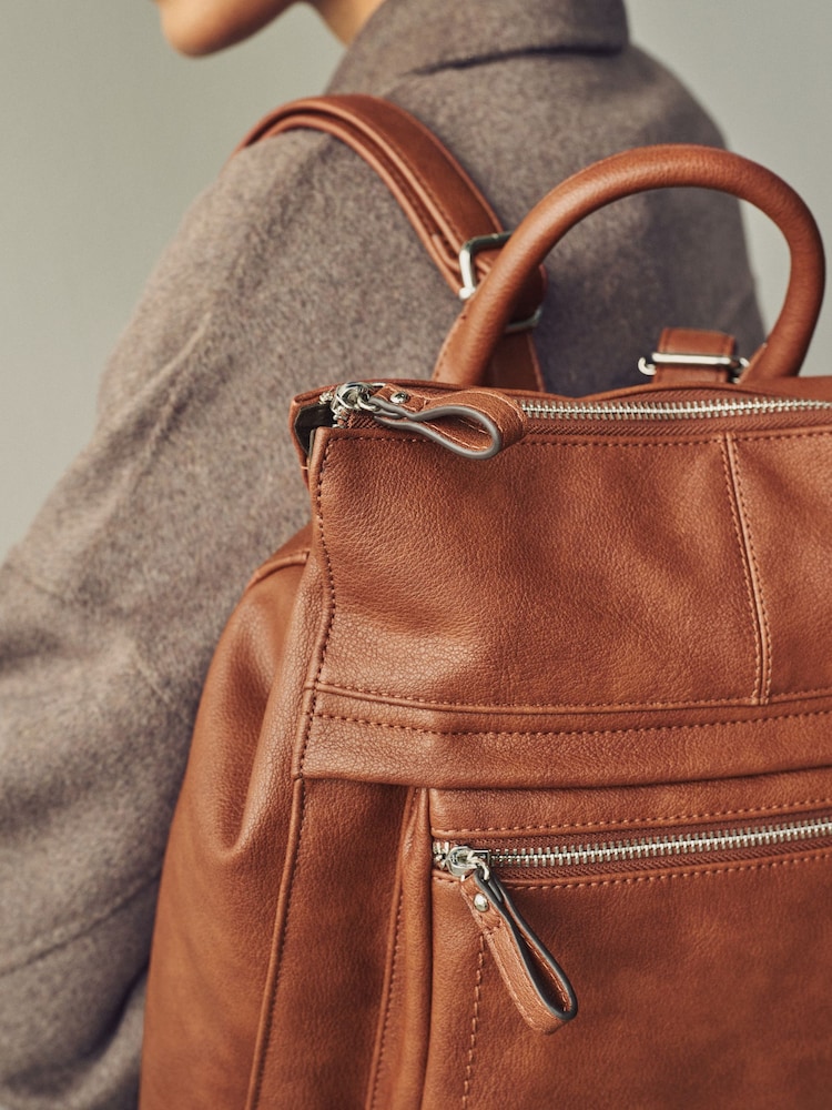 Tan Brown Messenger Style Backpack - Image 3 of 10