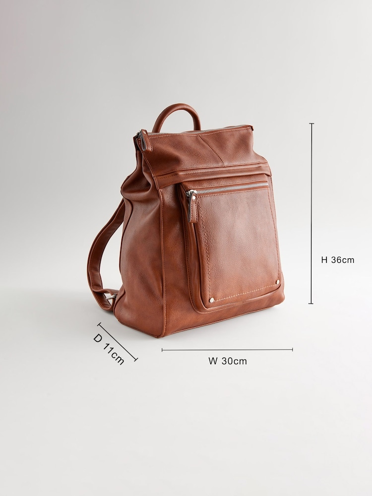 Tan Brown Messenger Style Backpack - Image 4 of 10