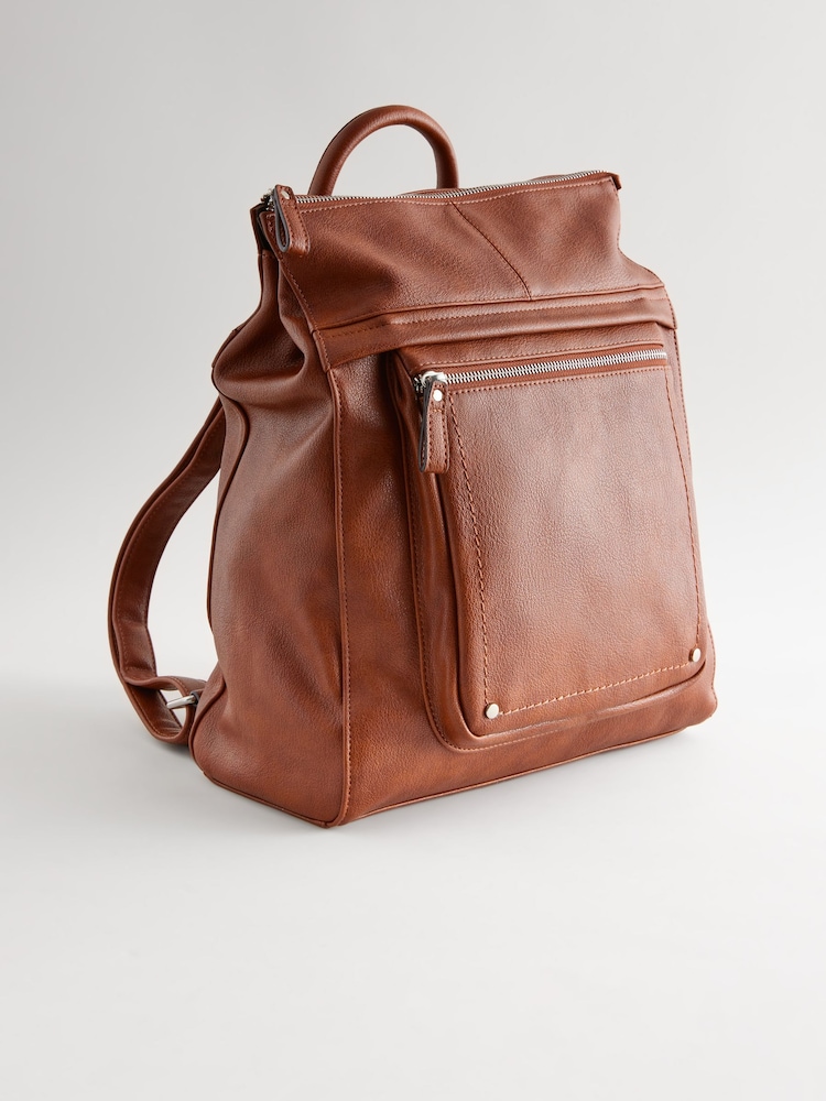 Tan Brown Messenger Style Backpack - Image 5 of 10