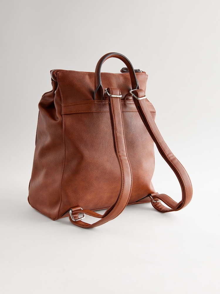 Tan Brown Messenger Style Backpack - Image 6 of 10