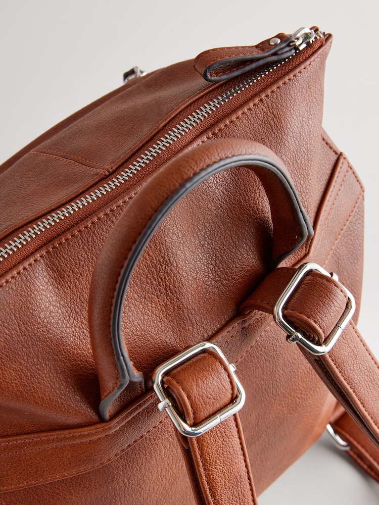 Tan Brown Messenger Style Backpack - Image 7 of 10