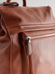 Tan Brown Messenger Style Backpack - Image 9 of 10