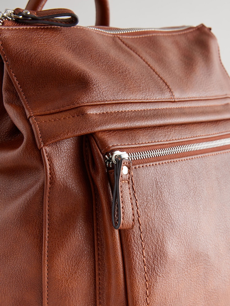 Tan Brown Messenger Style Backpack - Image 9 of 10